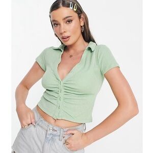Stradivarius Light Green Ruched Crop Top